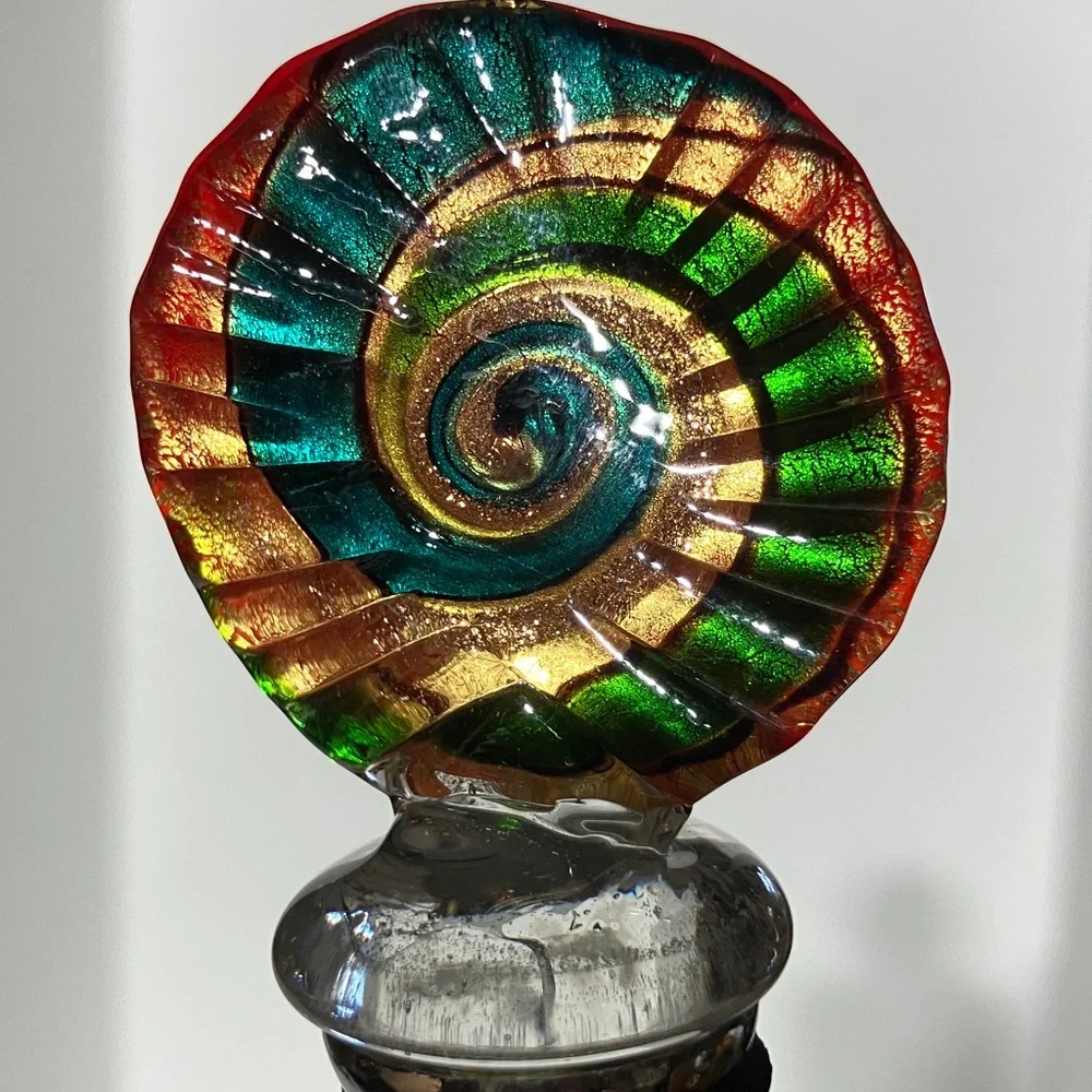 Colorful Swirl Wine Stopper Glass & Metal Red‎ Blue Green Gold